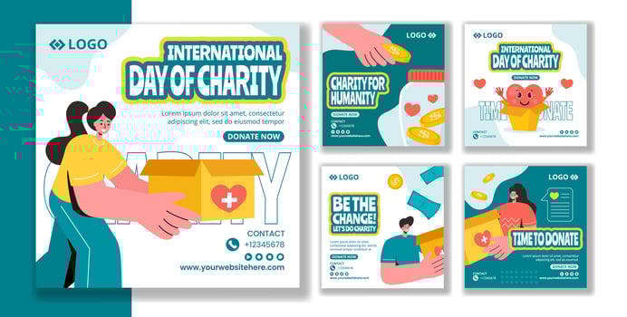 Day of Charity Social Media Post Flat Cartoon Hand Drawn Templates Background Illustration vector