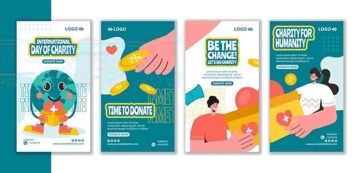 Day of Charity Social Media Stories Flat Cartoon Hand Drawn Templates Background Illustration vector