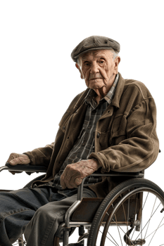 Old man on wheelchair alone against transparent background png
