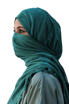 Muslim woman alone against transparent background png