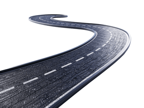 Paved empty winding road, 3D illustration png