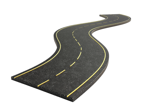 Paved empty winding road, 3D illustration png