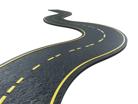 Paved empty winding road, 3D illustration png