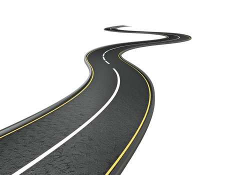 Paved empty winding road, 3D illustration png