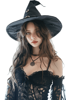Pretty witch model cosplay isolated on transparent png