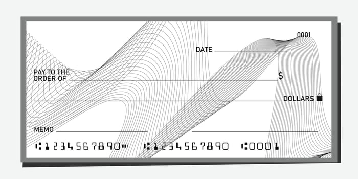 White bank cheque, check paper template with wavy pattern design . vector