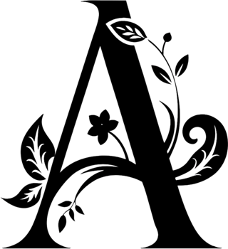 Floral Accented Black Stencil Letter A. AI-generated. png
