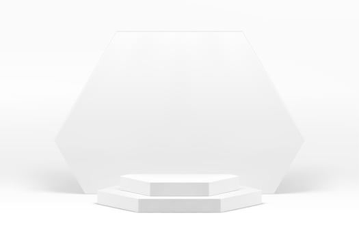 White 3d podium pastel step pedestal with hexagonal wall background realistic vector