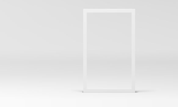 White 3d rectangle frame geometric shape at neutral studio background realistic vector