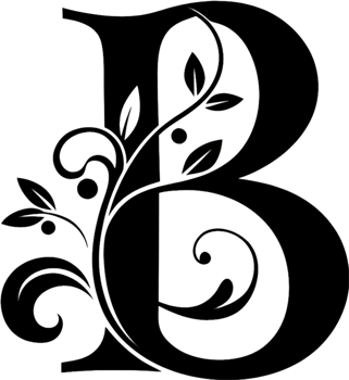 Floral Accented Black Stencil Letter B Clipart. AI-generated. png