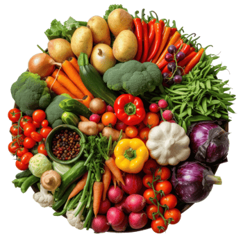 a circular arrangement of vegetables and fruits transparent background png