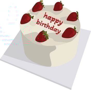 Birthday cake with a strawberry on white background. Cartoon cake illustration for banners, cards, flyers, social media wallpapers, etc. Happy birthday. vector