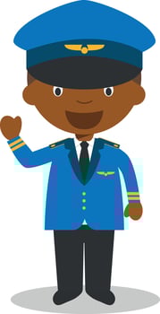 Cute cartoon illustration of a black or african american male pilot. vector