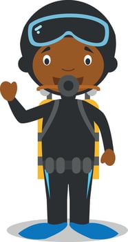 Cute cartoon illustration of a black or african american diver. vector