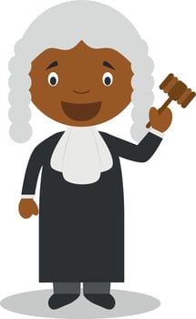 Cute cartoon illustration of a black or african american male judge. vector