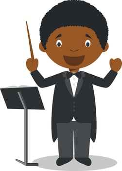 Cute cartoon illustration of a black or african american male orchestra director. vector