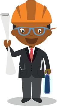 Cute cartoon illustration of a black or african american male architect. vector