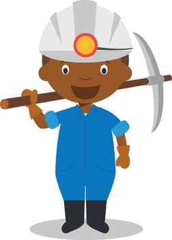 Cute cartoon illustration of a black or african american male miner. vector