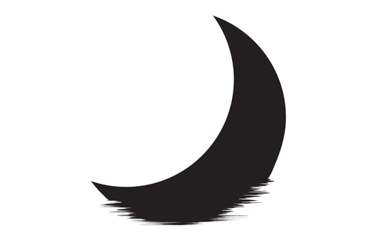 Crescent moon reflected on water surface, black and white, simple, tranquil. vector