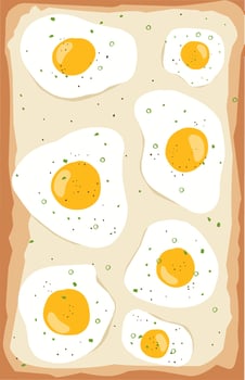 fried egg on white bread with pepper and spring onions on top vector