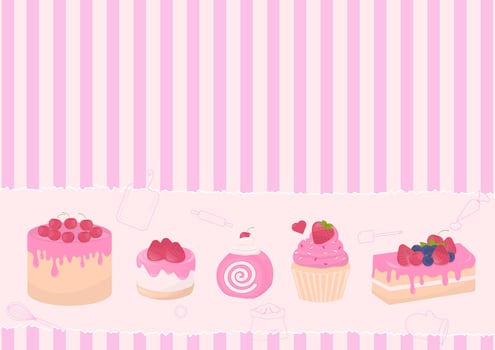 Strawberry cake with striped background vector