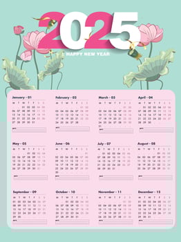 2025 Office Calendar White Pink Green. 2025 Calendar Template Design. Vertical A4 Calendar in natural and floral style for wall and table. 2025 Calendar layout. vector