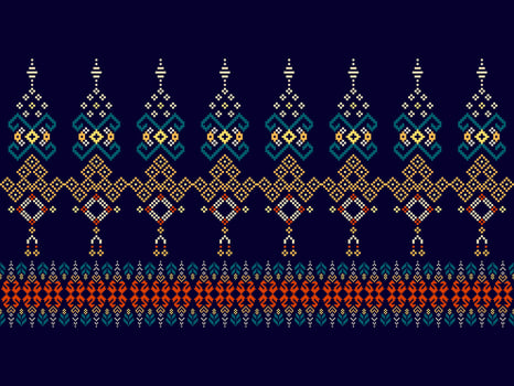 Cross Stitch. Geometric ethnic patterns. Design for Clothing, Fabric, batik, Saree, Patola, Sari, Dupatta, Vyshyvanka, rushnyk, dupatta, Knitwear, Embroidery, Ikkat, Pixel pattern. Traditional Design. vector