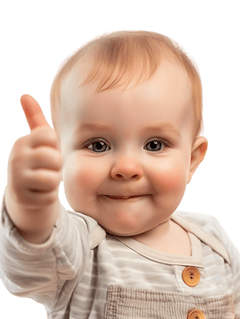 Baby giving a thumbs up isolated against a transparent background png