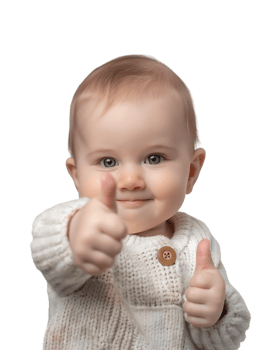 Baby giving a thumbs up isolated against a transparent background png