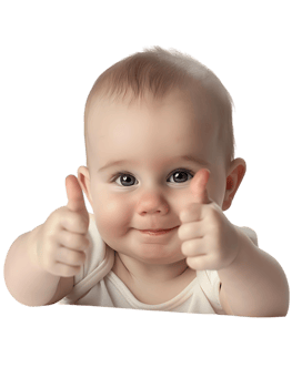 Baby giving a thumbs up isolated against a transparent background png