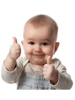 Baby giving a thumbs up isolated against a transparent background png