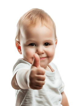 Baby giving a thumbs up isolated against a transparent background png
