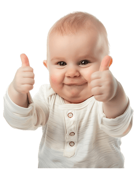 Baby giving a thumbs up isolated against a transparent background png