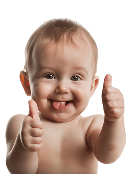 Baby giving a thumbs up isolated against a transparent background png