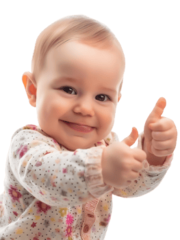 Baby giving a thumbs up isolated against a transparent background png