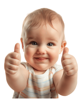 Baby giving a thumbs up isolated against a transparent background png