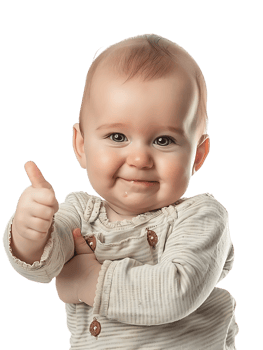 Baby giving a thumbs up isolated against a transparent background png