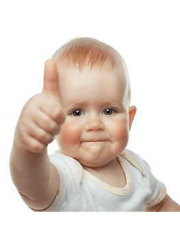 Baby giving a thumbs up isolated against a transparent background png