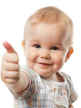Baby giving a thumbs up isolated against a transparent background png