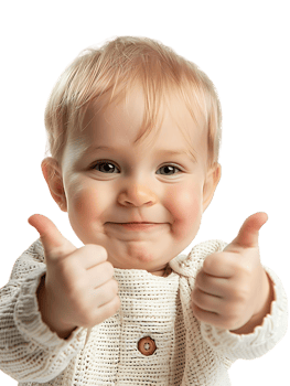 Baby giving a thumbs up isolated against a transparent background png