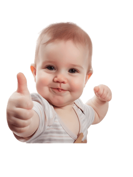 Baby giving a thumbs up isolated against a transparent background png