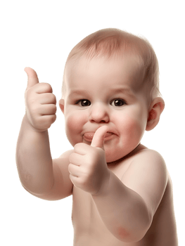 Baby giving a thumbs up isolated against a transparent background png