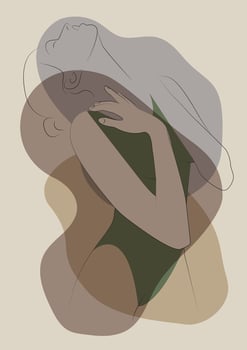 Modern wall art aesthetic silhouette of young woman. Minimalistic woman line art silhouette vector