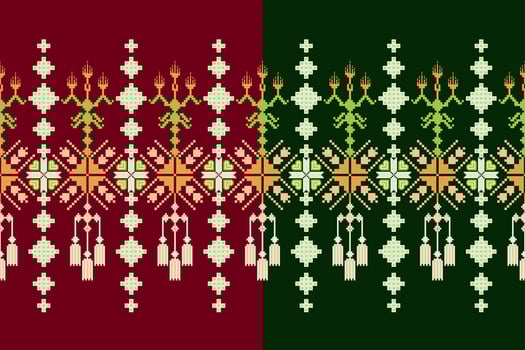 Geometric floral pattern background illustration.flower ethnic pixel pattern,Aztec style,abstract background.design for texture,fabric,clothing,decoration,print,sarong. vector