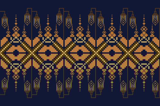 Geometric floral pattern background illustration.flower ethnic pixel pattern,Aztec style,abstract background.design for texture,fabric,clothing,decoration,print,sarong. vector