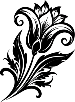 Elegant Art Nouveau Damask Floral Curve Clipart. AI-generated. png