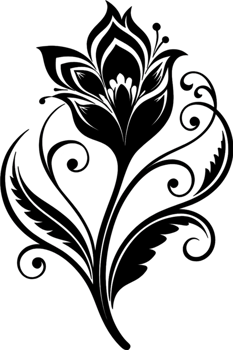 Elegant Art Nouveau Damask Floral Curve Clipart. AI-generated. png