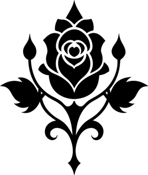 Vintage Rose Damask Floral Symmetry Black Stencil. AI-generated. png