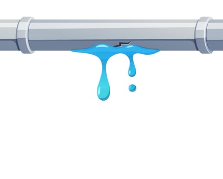 Broken pipe with leaking water isolated on white background. vector