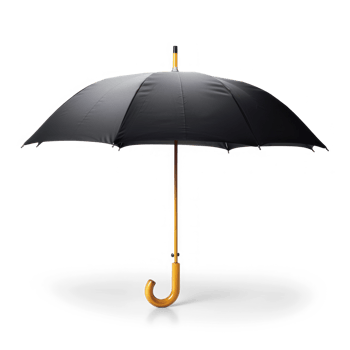 an open black umbrella on transparent background png